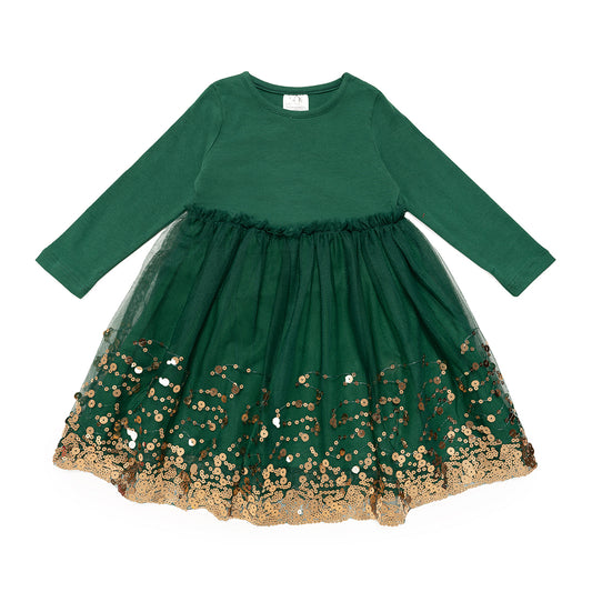 Emerald Sequin Christmas Long Sleeve TuTu Dress