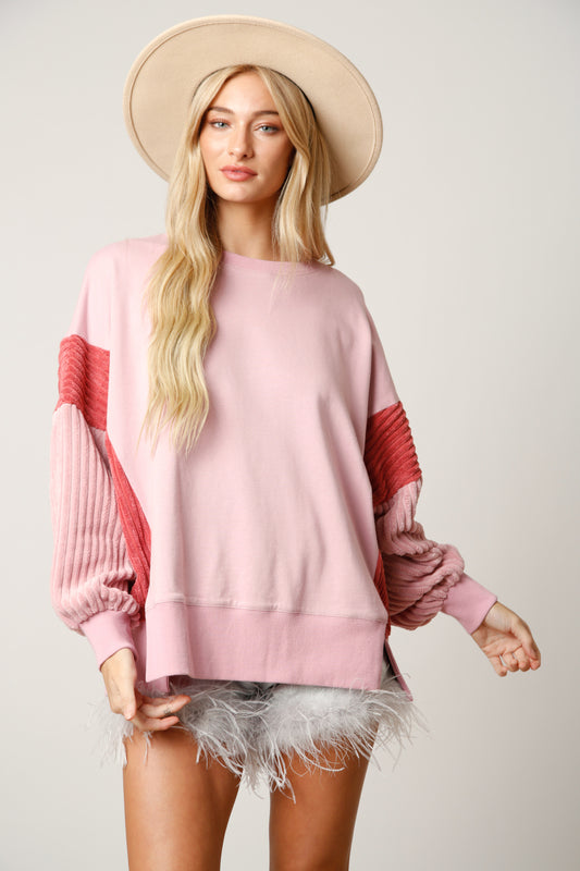 Oversized Color Block Sweatshirt - Mauve