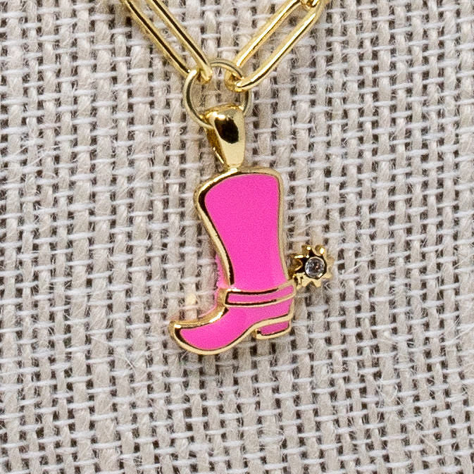 Hot Pink Cowboy Boot Necklace