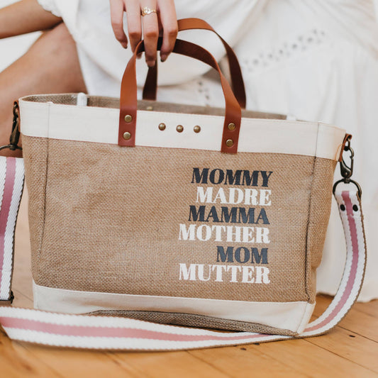 Moms For All Jute Crossbody Tote