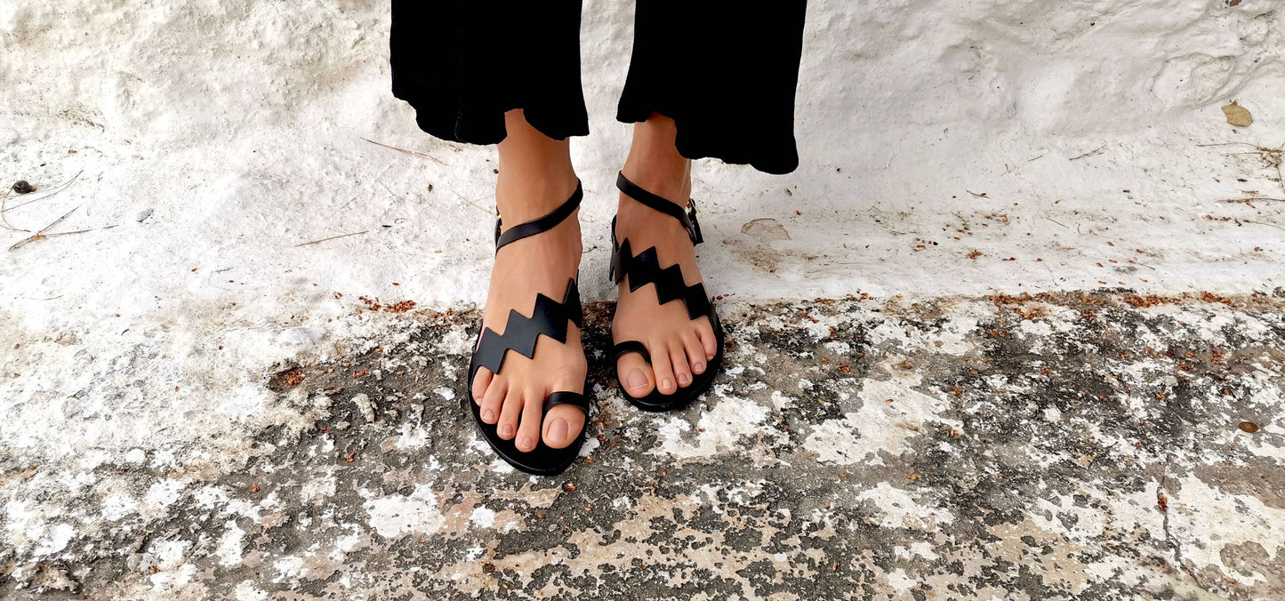 Black Ankle Strap Leather Sandal : Aristea