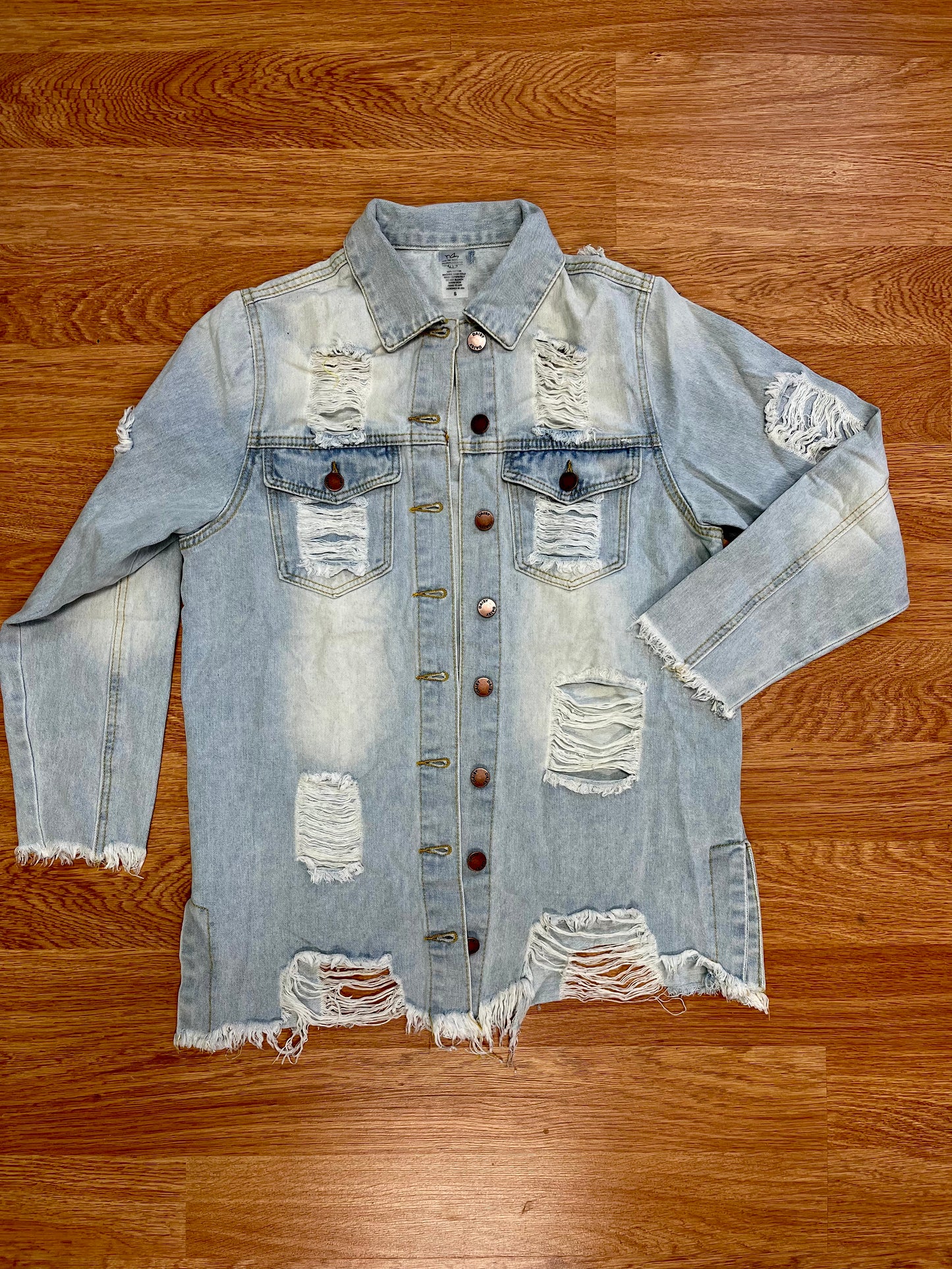 Light Wash Distressed Denim Shacket -Blank